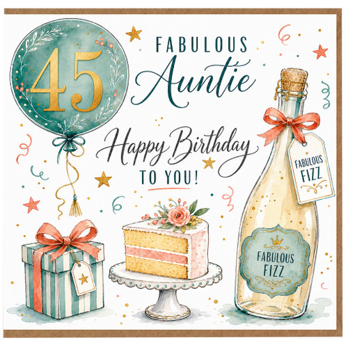 45th Birthday Card for Auntie, Fabulous Auntie Happy Birthday Card