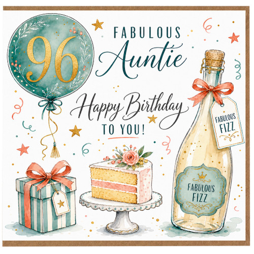 96th Birthday Auntie Card, Fabulous Auntie Happy Birthday Card