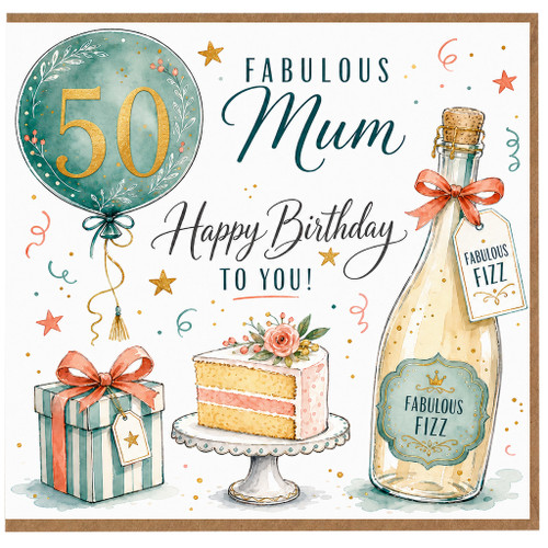 50th Birthday Card for Mum, Fabulous Mum Happy Birthday Card