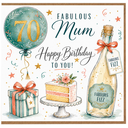 70th Birthday Card for Mum, Fabulous Mum Happy Birthday Card