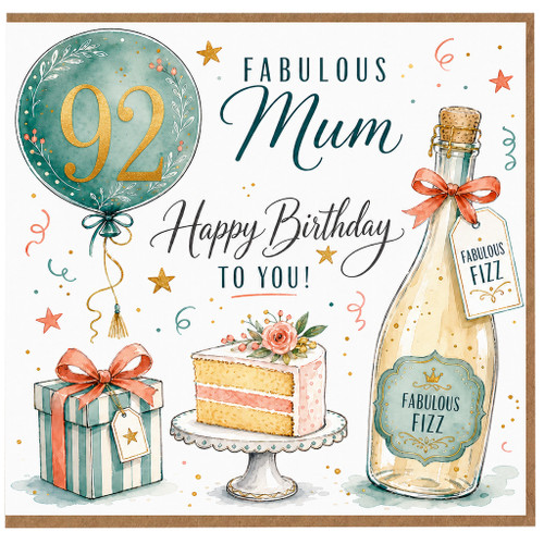 92nd Birthday Card for Mum, Fabulous Mum Happy Birthday Card