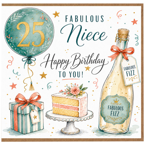 25th Birthday Card for Niece, Fabulous Niece Happy Birthday to You Card