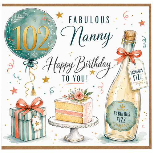 Nanny 102nd Birthday Card, Fabulous Nanny Happy Birthday Card
