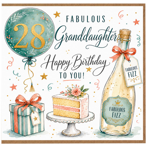 Granddaughter 28th Birthday Card, Fabulous Happy Birthday Card for Granddaughter