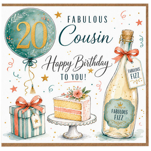 20th Birthday Cousin Card, Fabulous Happy Birthday Card for Cousin