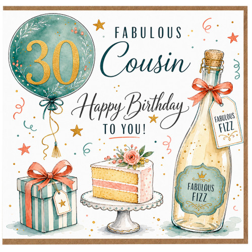 30th Birthday Cousin Card, Fabulous Cousin Happy Birthday To You Design