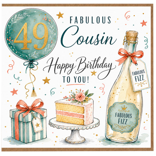 49th Birthday Cousin Card, Fabulous Cousin Happy Birthday Card
