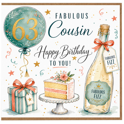 63rd Birthday Card for Cousin, Fabulous Cousin Happy Birthday To You