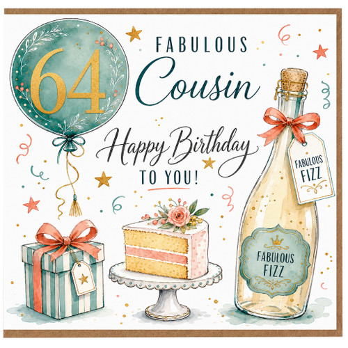 64th Birthday Card for Cousin, Fabulous Birthday Card for Cousin