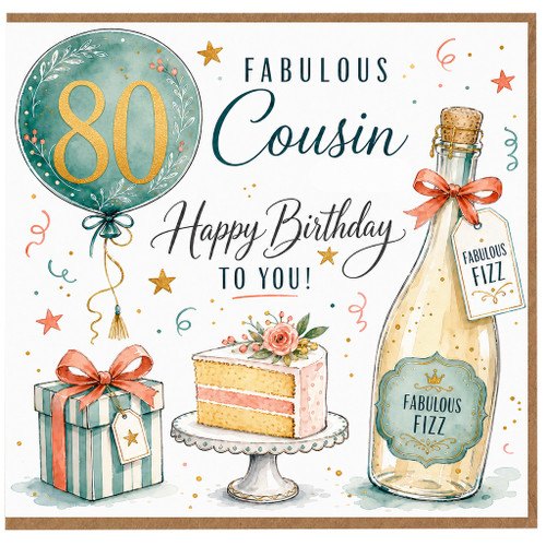 80th Birthday Card for Cousin, Fabulous Birthday Card for Her, Happy Birthday to You
