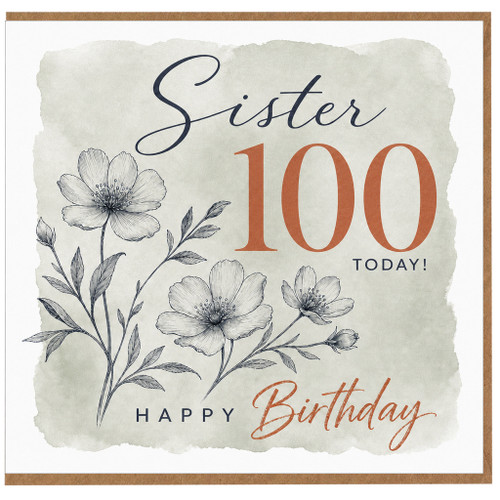 Sister 100th Birthday Card, Floral Happy Birthday Card for Sister