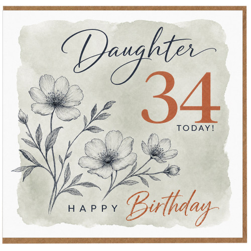 Daughter 34th Birthday Card, Happy Birthday Floral Card for Daughter