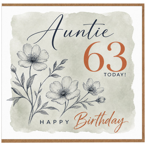 Auntie 63rd Birthday Card, Happy Birthday Floral Card for Auntie