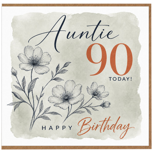 Auntie 90th Birthday Card, Happy 90 Today Floral Birthday Card