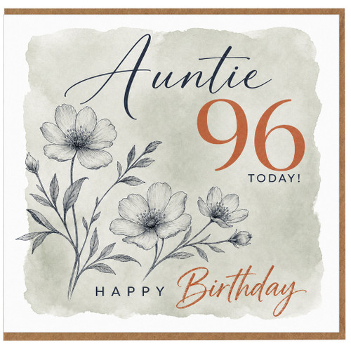 Auntie 96th Birthday Card, Happy Birthday Floral Card