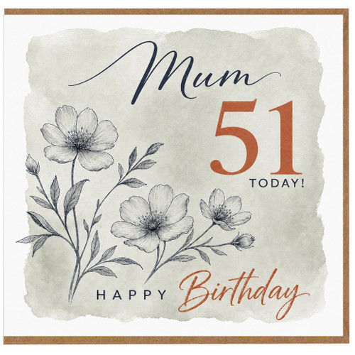 Mum 51st Birthday Card, Happy Birthday Card for Mum