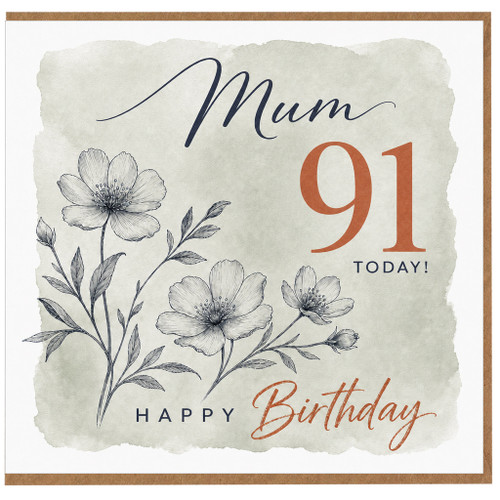 91st Birthday Card for Mum, Happy Birthday Floral Card