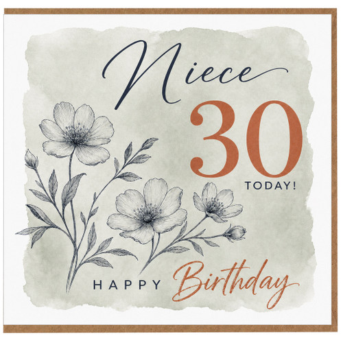 Niece 30th Birthday Card, Happy Birthday Floral Card