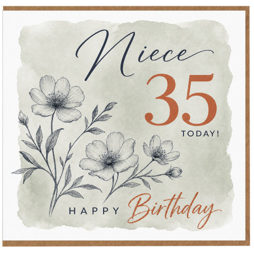 Niece 35th Birthday Card, Happy Birthday Floral Card