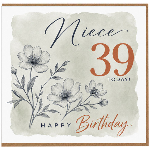 Niece 39th Birthday Card, Happy Birthday Floral Card for Niece