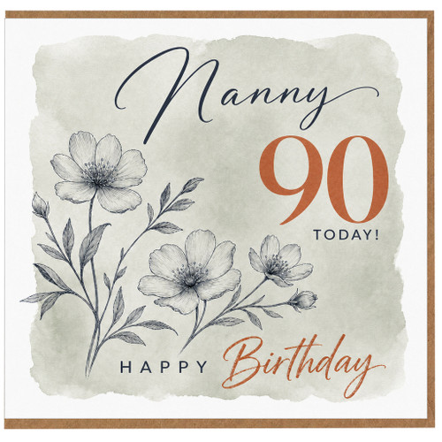 Nanny 90th Birthday Card, Floral Happy Birthday Card for Nanny