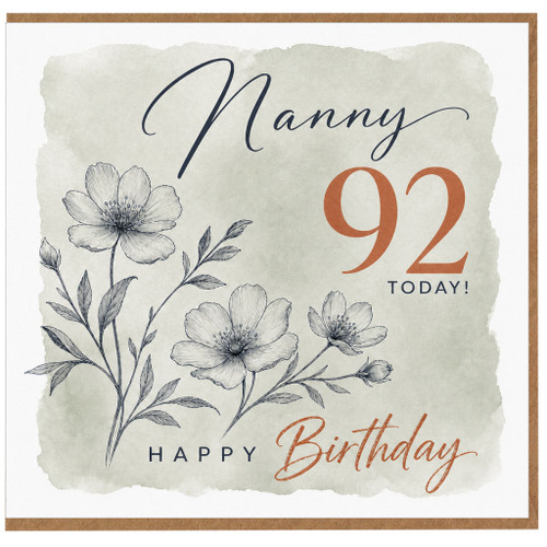 Nanny 92nd Birthday Card, Happy 92 Today Birthday Card for Nanny