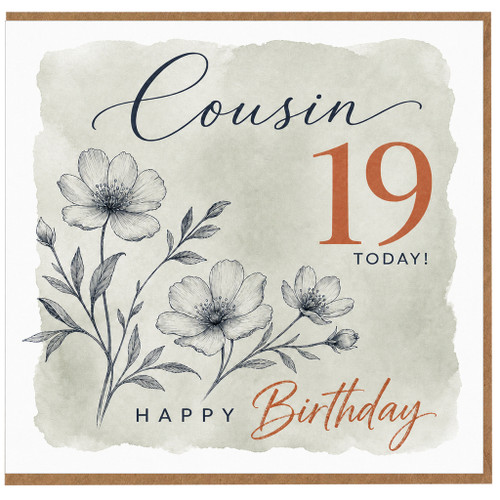 Cousin 19th Birthday Card, Happy 19 Today Floral Birthday Card