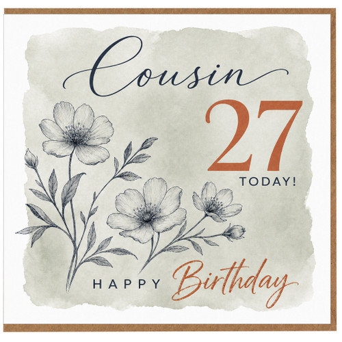 Cousin 27th Birthday Card, Floral Happy Birthday Card