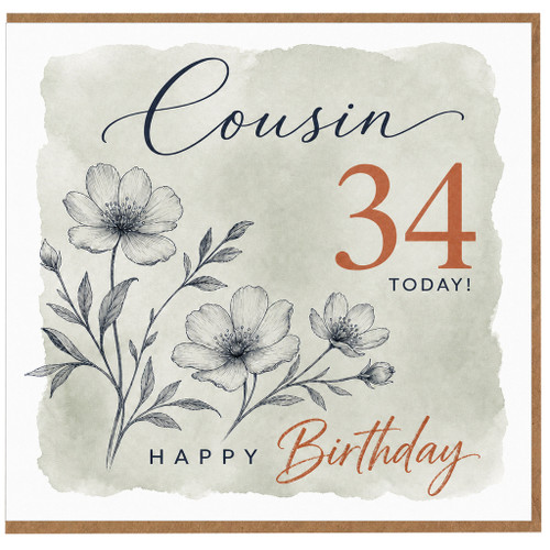 Cousin 34th Birthday Card, Happy Birthday Cousin Card