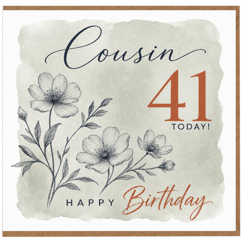 41st Birthday Cousin Card, Happy Birthday Floral Birthday Card