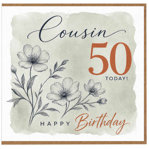 Cousin 50th Birthday Card, Floral Happy Birthday Card for Cousin, 50 Today