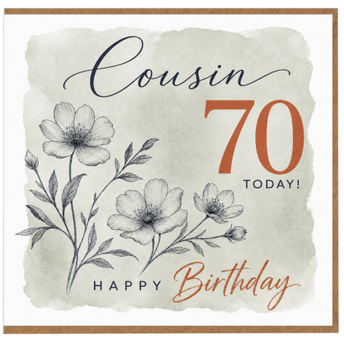 Cousin 70th Birthday Card, Happy Birthday Floral Card