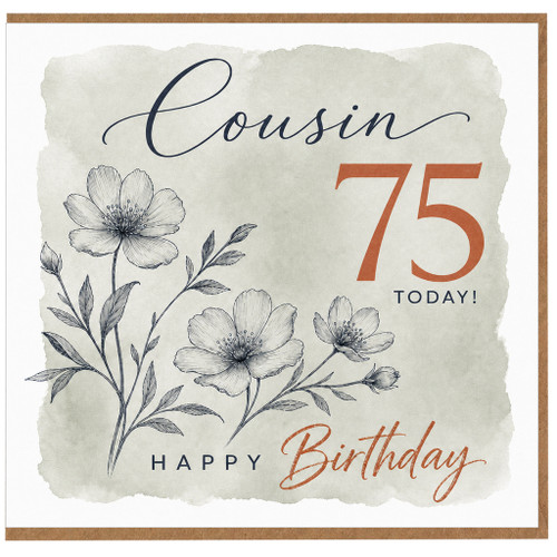 Cousin 75th Birthday Card, Floral Happy Birthday Card for Cousin