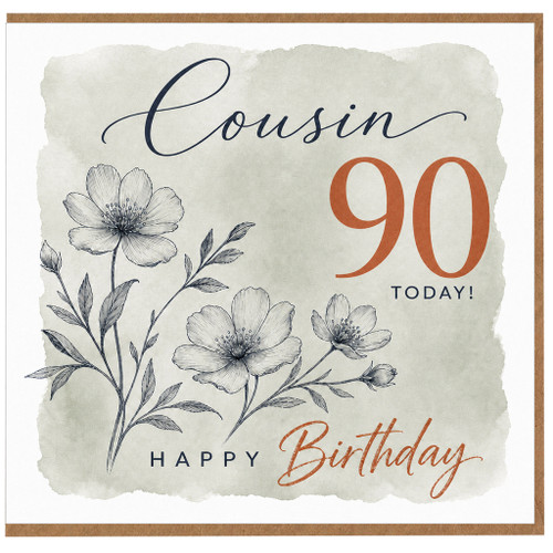 Cousin 90th Birthday Card, Happy Birthday 90 Today Floral Card