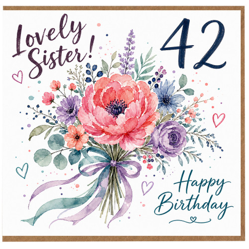 42nd Birthday Card for Sister, Lovely Sister Happy Birthday Floral Card