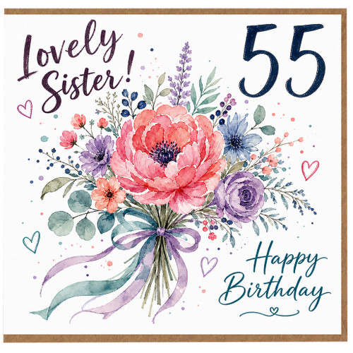 55th Birthday Card for Sister, Lovely Sister Happy Birthday Floral Card