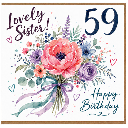 59th Birthday Card for Sister, Lovely Sister Happy Birthday Floral Bouquet Card