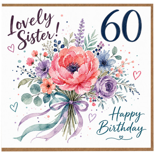 60th Birthday Card for Sister, Lovely Sister Happy Birthday Floral Card