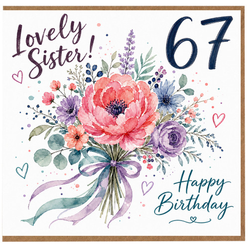 Sister 67th Birthday Card, Lovely Sister Floral Happy Birthday Card