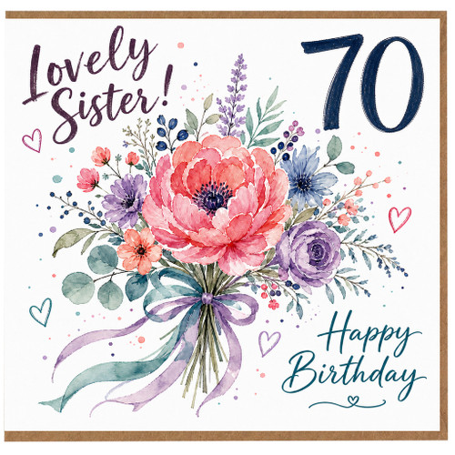 70th Birthday Sister Card, Lovely Sister Happy Birthday Floral Card