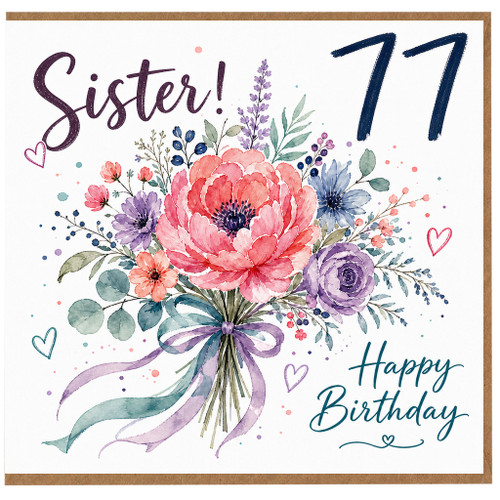 Sister 77th Birthday Card, Happy Birthday Floral Greeting Card