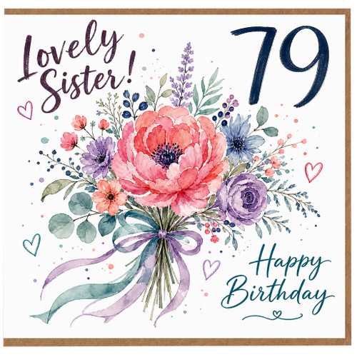 79th Birthday Card for Sister, Lovely Floral Bouquet Happy Birthday Card