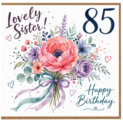 85th Birthday Card for Sister, Lovely Sister Happy Birthday Floral Card
