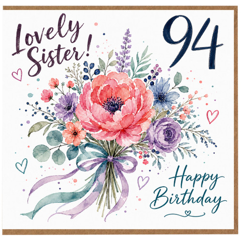 94th Birthday Card for Sister, Lovely Sister Happy Birthday Floral Card