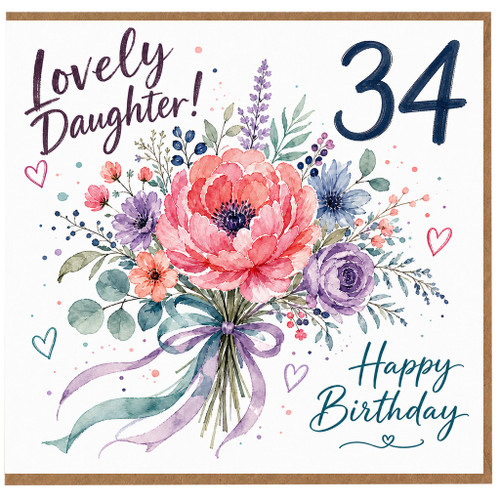 34th Birthday Daughter Card - Lovely Daughter Happy Birthday Floral Bouquet Design