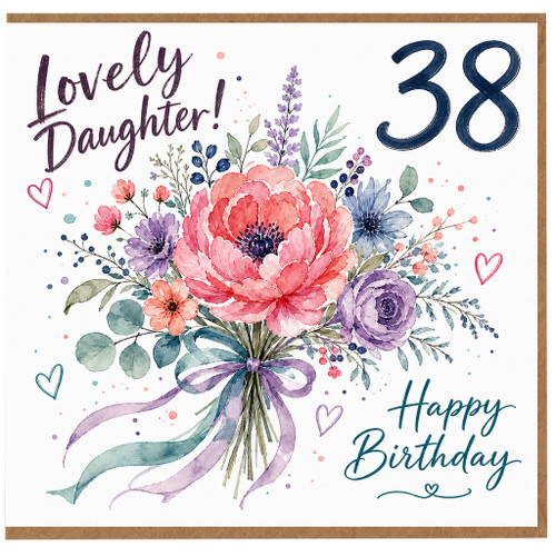 38th Birthday Card for Daughter, Lovely Daughter Happy Birthday Floral Bouquet Card