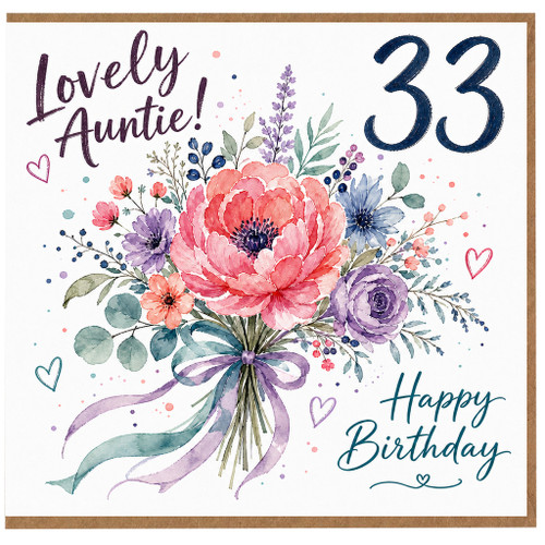 33rd Birthday Card for Auntie, Lovely Auntie Happy Birthday Floral Card