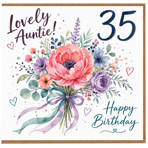35th Birthday Card for Auntie, Lovely Auntie Happy Birthday Floral Bouquet Card