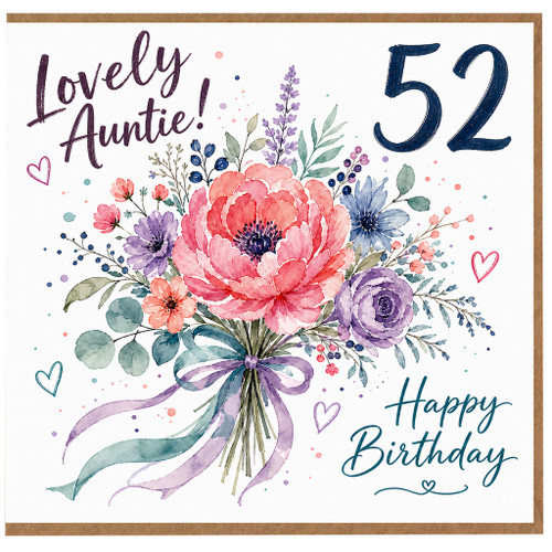 Auntie 52nd Birthday Card, Lovely Auntie Floral Happy Birthday Card