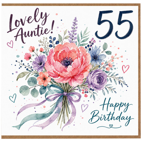 55th Birthday Card for Auntie, Lovely Floral Happy Birthday Card